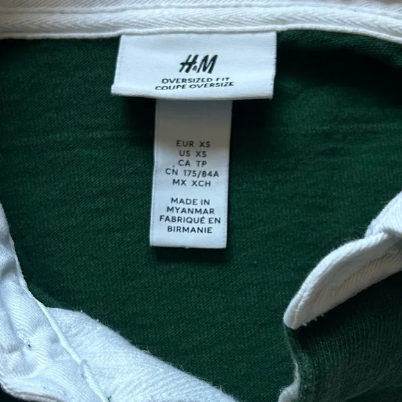 Green and White Striped Varsity Rugby Shirt oversized XS H&M 100% cotton - Picture 3 of 11